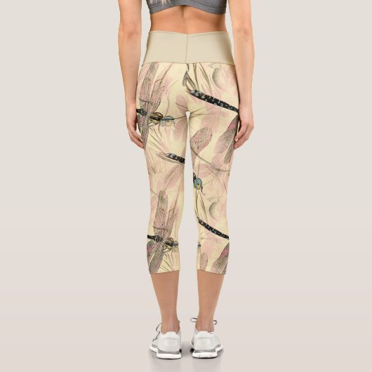 Leggings Capri Impression de libellules vintages (Verso)