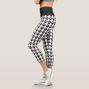 Leggings Capri Impression de patte mignonne motif blanc noir tend