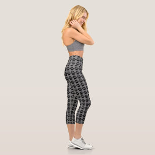Leggings Capri Impression de patte mignonne motif gris et noir Te