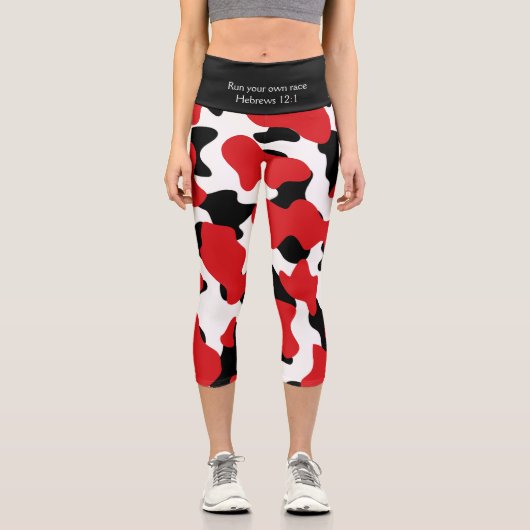 Leggings Capri Impression de vache noire rouge tendance personnal (Recto)