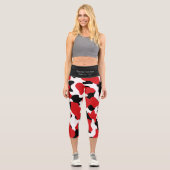 Leggings Capri Impression de vache noire rouge tendance personnal (Recto)