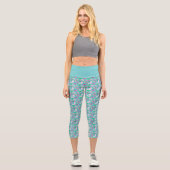 Leggings Capri Impression fleur sauvage délicate en turquoise (Recto)