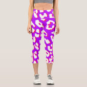 Leggings Capri Impression léopard blanc rose violet (Recto)