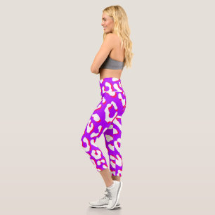 Leggings Capri Impression léopard blanc rose violet