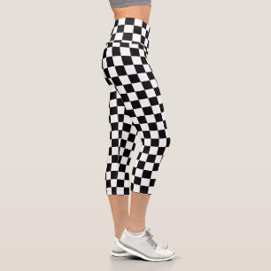 Leggings Capri Impression numérique d'échecs noir et blanc