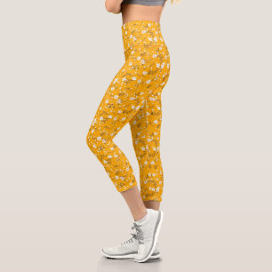 Leggings Capri Impression Posy Blanc Sur Or