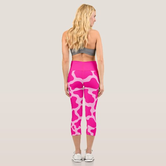 Leggings Capri imprimé de vache rose chaud (Verso)