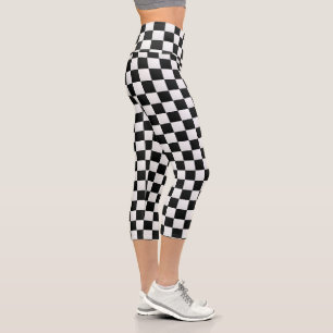 Leggings Capri Imprimé d'échiquier à peau de crocodile noir et bl