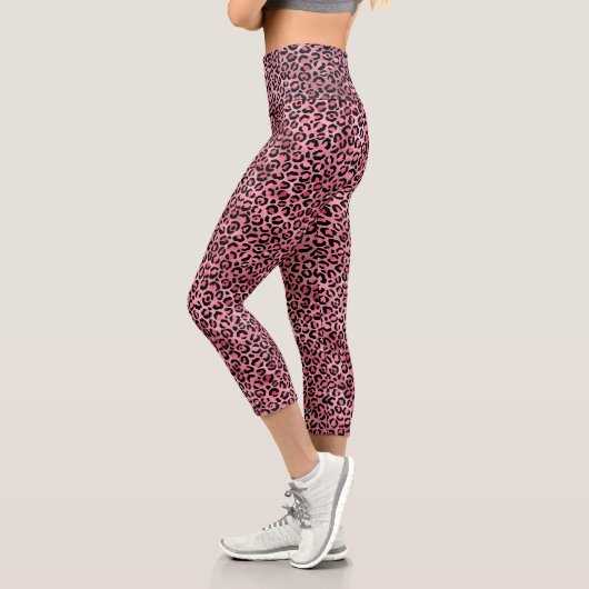 Leggings Capri Imprimé léopard noir rose chic tendance (Gauche)