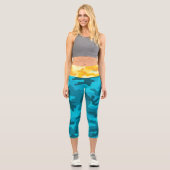 Leggings Capri Initiales du concepteur de camo bleu clair jaune (Recto)