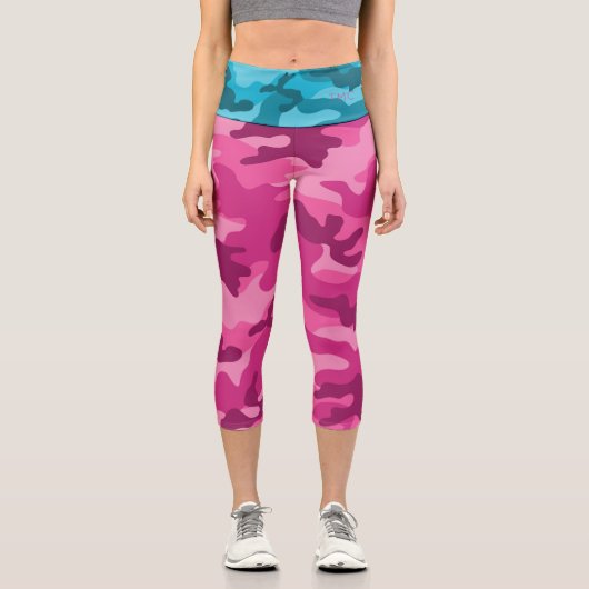 Leggings Capri INITIALES en Camo bleu rose pour son amusement col (Recto)