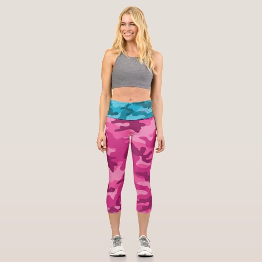 Leggings Capri INITIALES en Camo bleu rose pour son amusement col (Recto)