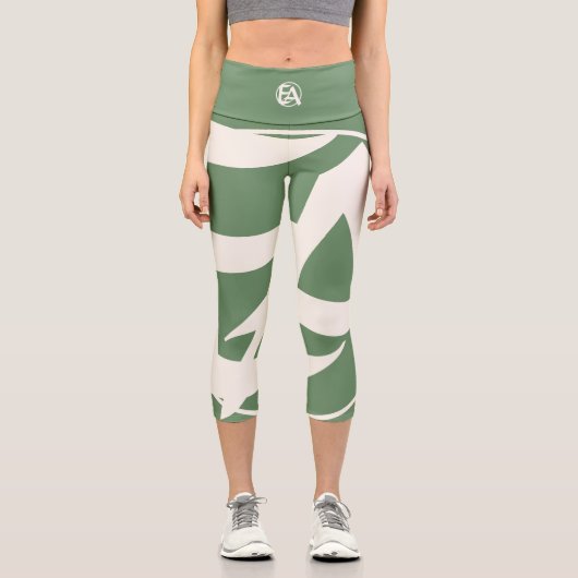 Leggings Capri Initiales surdimensionnées en blanc et vert (Recto)