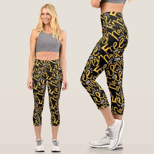 Leggings Capri Inspiration moderne Peinture à pinceau jaune noir