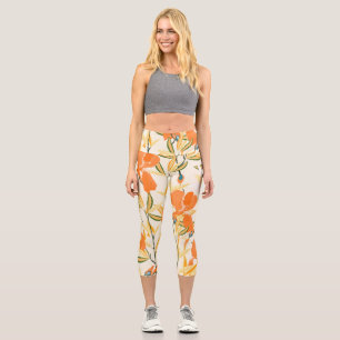 Leggings Capri Iris orange : motif floral transparent