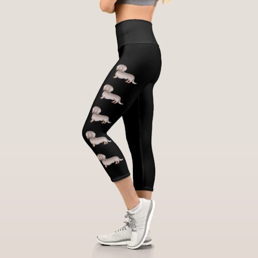 Leggings Capri Isabella et Tan Longue Chevelure Chiens de Dessin (Gauche)
