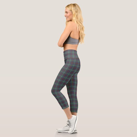 Leggings Capri Isle De Skye Tartan Plaid Vert Motif Noir (Gauche)