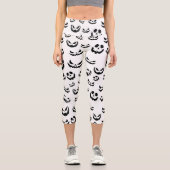 Leggings Capri Jack-o'-lantern face Citrouille noir et blanc (Recto)