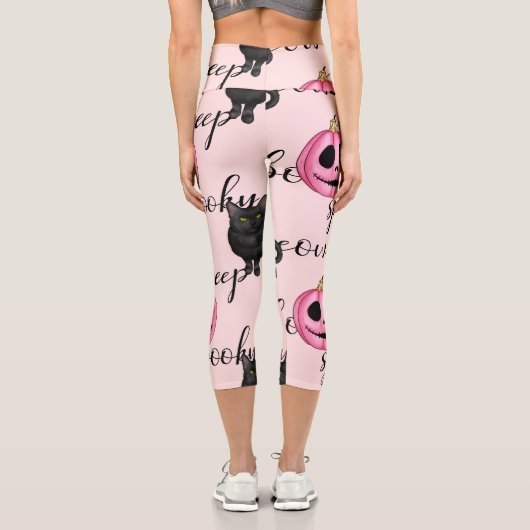 Leggings Capri Jack-O-Lantern rose et chat noir (Verso)