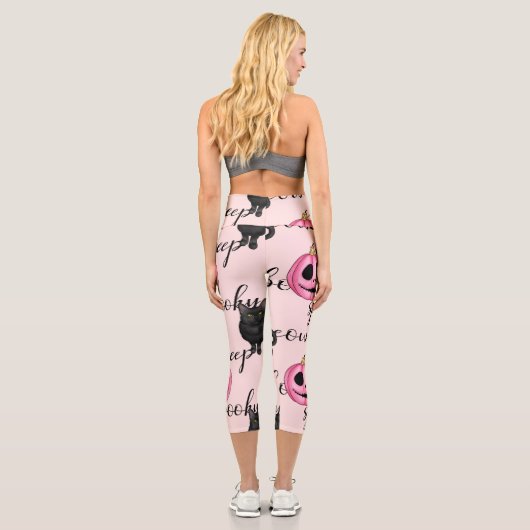 Leggings Capri Jack-O-Lantern rose et chat noir (Verso)