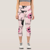Leggings Capri Jack-O-Lantern rose et chat noir (Recto)