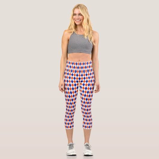 Leggings Capri Jacquard orange et bleu diamant (Recto)