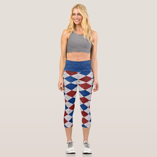 Leggings Capri Jacquard rouge, blanc, bleu 4 juillet Parties scin (Recto)