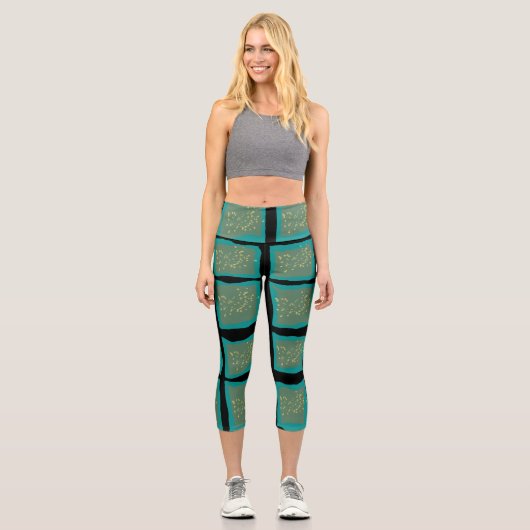 Leggings Capri Jade et Turquoise avec or (Recto)