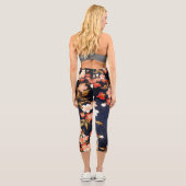 LEGGINGS CAPRI JAMBE FLORALE BLEU PROFONDE ROSE ROUGE BLANC (Verso)