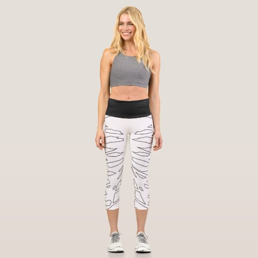 Leggings Capri jambe noire noire blanche de la nervure squelette (Recto)