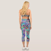 Leggings Capri Jardin pourpre avec fleurs psychédéliques Aquamari (Verso)