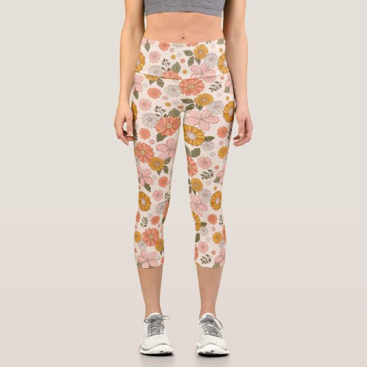 Leggings Capri Jardin rose et orange Motif (Recto)