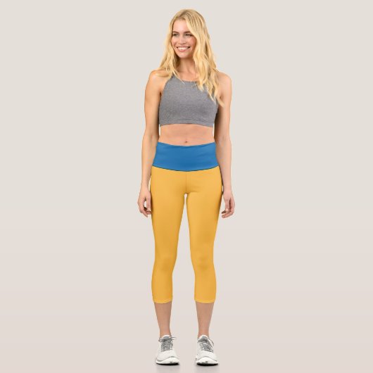 Leggings Capri Jaune Chaud, Bleu Ciel Élégant Couleur Combinaison (Recto)