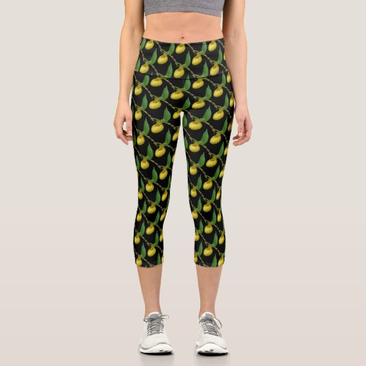 Leggings Capri Jaune Lady Slipper Orchidée Fleur Nature Motif (Recto)