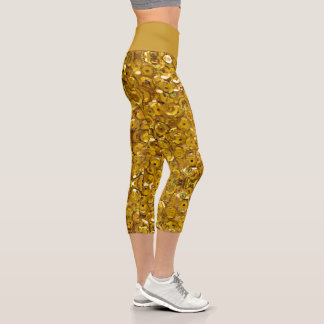 Leggings Capri Jaune or foncé faux éclat paillettes Romantique
