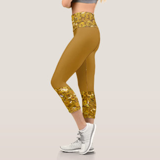 Leggings Capri Jaune or foncé faux éclat scintille Romantique