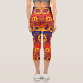 Leggings Capri JAUNE ORANGE FLEURS Peony, Floral japonais Rose  (Verso)
