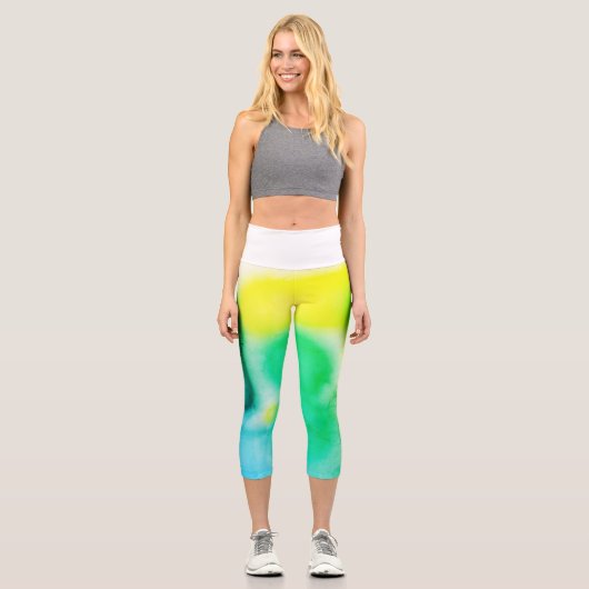 Leggings Capri Jaune Turquoise d'Art Abstrait (Recto)