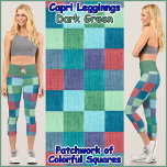 Leggings Capri JOIGINES DE STYLE CAPRI - Patchwork couleur   vert<br><div class="desc">(* REMARQUE * : Les images florales sur la ceinture peuvent être retirées, changées en image de votre choix, ou texte personnalisé.) Une image de style patchwork de Carrés de couleur est présentée sur ces Leggings colorés de style Capri. Disponible en cinq tailles pour femmes (XS, S, M, L, XL)....</div>