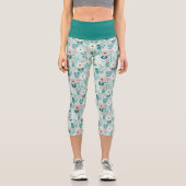 Leggings Capri Joli bleu et rose pastel Fleurs d'Art folklorique (Recto)