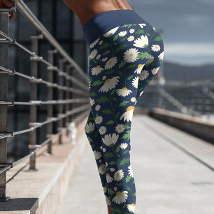 Leggings Capri Joli bleu marine et blanc floral daisy