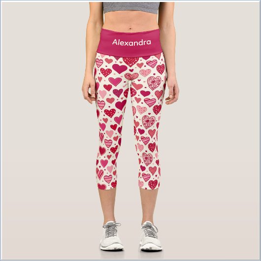 Leggings Capri Joli Coeur Rouge Rose Sucré