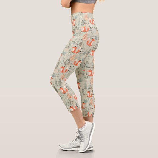 Leggings Capri Joli Doodle Fox Forest Motif de bois (Gauche)