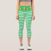Leggings Capri Joli elfe de Noël sur rayé vert & blanc (Recto)