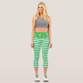 Leggings Capri Joli elfe de Noël sur rayé vert & blanc (Recto)