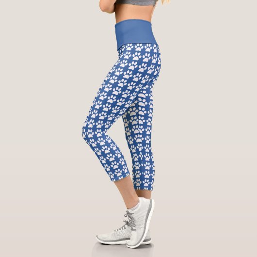 Leggings Capri Joli Empreinte de patte Bleu & Blanc Motif Fitness (Gauche)