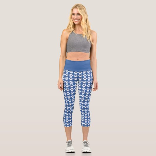 Leggings Capri Joli Empreinte de patte Bleu & Blanc Motif Fitness (Recto)