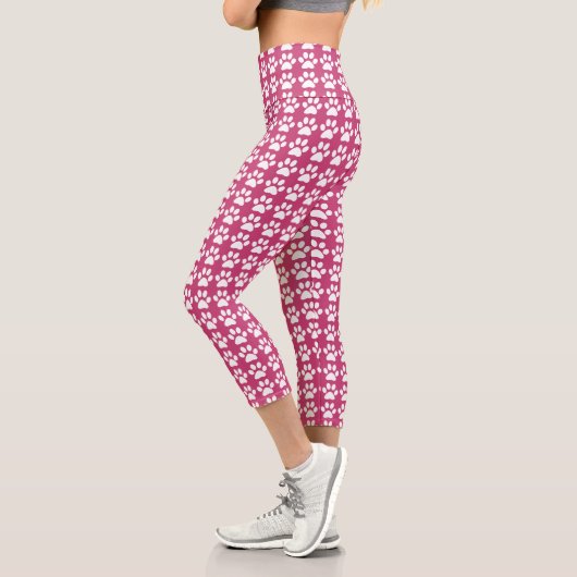 Leggings Capri Joli Empreinte de patte rose et blanc Motif tendan (Gauche)