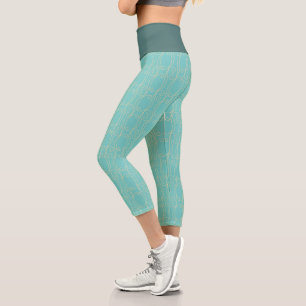 Leggings Capri Joli été Turquoise et jaune Motif Tourbillonnant