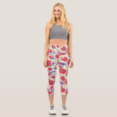 Leggings Capri Joli Fleur sauvage floral à imprimer Rouge à pépit (Recto)